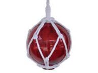 Red Japanese Glass Ball Fishing Float With White Netting Decoration 6\