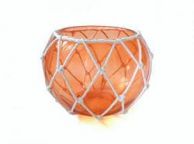 Orange Japanese Glass Fishing Float Bowl with Decorative White Fish Netting 8\