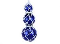 Triple Blue Japanese Glass Ball Fishing Floats with White Netting Decoration 11\