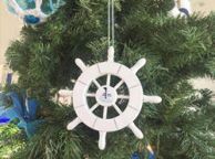 White Decorative Ship Wheel With Sailboat Christmas Tree Ornament 6\