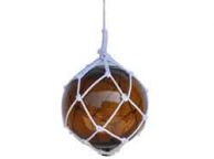 Amber Japanese Glass Ball Fishing Float With White Netting Decoration 12\
