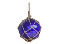 Blue Japanese Glass Ball Fishing Float With Brown Netting Decoration 12\