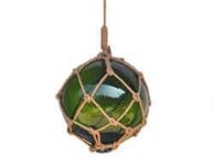Green Japanese Glass Ball Fishing Float With Brown Netting Decoration 12\