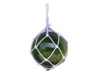 Green Japanese Glass Ball Fishing Float With White Netting Decoration 12\