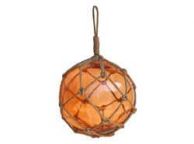 Orange Japanese Glass Ball Fishing Float With Brown Netting Decoration 12\