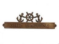 Antique Brass Ship Happens Sign with Ship Wheel and Anchors 12\