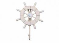White Decorative Ship Wheel with Seashell and Hook 8\