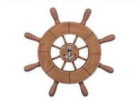 Rustic Wood Finish Decorative Ship Wheel With Anchor 9\