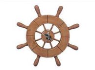 Rustic Wood Finish Decorative Ship Wheel With Seagull 9\
