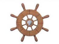 Rustic Wood Finish Decorative Ship Wheel With Seashell 9\