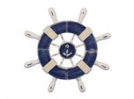 Rustic Dark Blue and White Decorative Ship Wheel With Anchor 9\