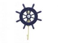 Dark Blue Decorative Ship Wheel with Seashell and Hook 8\