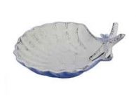 Whitewashed Cast Iron Shell With Starfish Decorative Bowl 6\