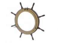 Deluxe Class Wood and Antique Brass Ship Wheel Porthole Mirror 36\