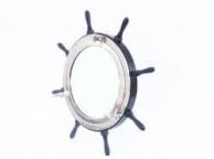 Deluxe Class Wood and Chrome Ship Wheel Porthole Mirror 36\