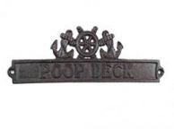 Cast Iron Poop Deck Sign with Ship Wheel and Anchors 9\