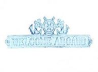  Dark Blue Whitewashed Cast Iron Welcome Aboard Sign with Ship Wheel and Anchors 9\