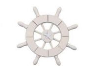 White Decorative Ship Wheel With Starfish 6\