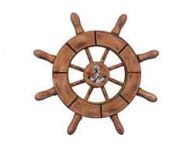Rustic Wood Finish Decorative Ship Wheel With Anchor 6\