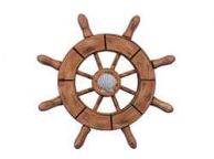 Rustic Wood Finish Decorative Ship Wheel With Seashell  6