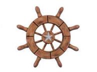 Rustic Wood Finish Decorative Ship Wheel With Starfish 6\