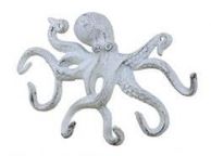Rustic Whitewashed Cast Iron Octopus Hook 11\