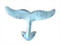 Rustic Dark Blue Whitewashed Cast Iron Decorative Whale Tail Hook 5\