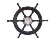 Deluxe Class Wood and Chrome Pirate Ship Wheel Clock 24\