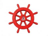 Red Decorative Ship Wheel With Sailboat 12\