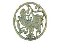 Antique Seaworn Bronze Cast Iron Rooster Trivet 8\