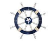 Rustic Dark Blue Decorative Ship Wheel with Palm Tree 18\