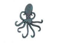 Seaworn Blue Cast Iron Wall Mounted Decorative Octopus Hooks 7\