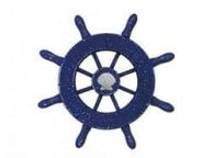Rustic Dark Blue Decorative Ship Wheel With Seashell  6\