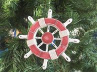 Rustic Red and White Decorative Ship Wheel Christmas Tree Ornament 6\