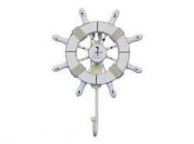 Rustic All White Decorative Ship Wheel with Sailboat and Hook 8\