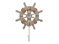 Rustic Decorative Ship Wheel With Sailboat and Hook 8\