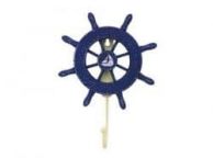 Rustic All Dark Blue Decorative Ship Wheel with Sailboat and Hook 8\
