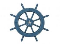 Rustic All Light Blue Decorative Ship Wheel With Starfish 18\