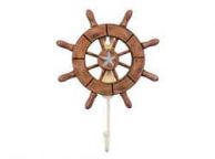 Rustic Wood Finish Decorative Ship Wheel with Starfish and Hook 8\