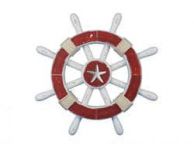 Rustic Red And White Decorative Ship Wheel With Starfish 12\
