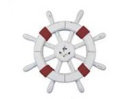 Rustic White Decorative Ship Wheel with Red Rope and anchor 12\