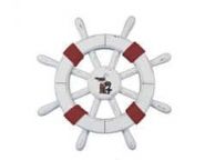 Rustic White Decorative Ship Wheel with Red Rope and seagull 12\