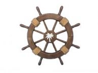 Rustic Wood Finish Decorative Ship Wheel with Palm Tree 18\
