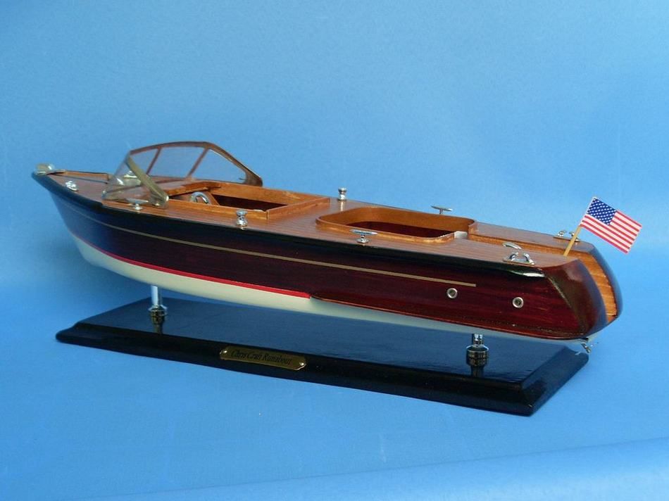 Fully Assembled Speed boat Wooden Chris Craft Dual Cockpit Model Speedboat 20" 