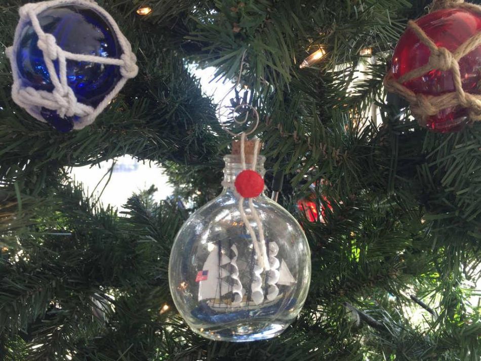 Hampton Nautical Flying Cloud Model Ship in a Glass Bottle Christmas Ornament 4 