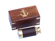 Deluxe Class Scouts Brass - Leather Spyglass Telescope 7 w- Rosewood Box