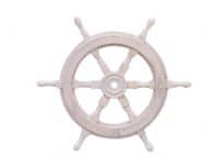 Classic Wooden Whitewashed Decorative Ship Steering Wheel 18