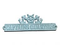  Dark Blue Whitewashed Cast Iron Captains Quarters Sign with Ship Wheel and Anchors 9