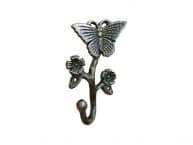 Rustic Silver Cast Iron Butterfly With Flowers Hook 5