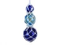 Blue - Light Blue - Blue Japanese Glass Ball Fishing Floats with White Netting Decoration 11